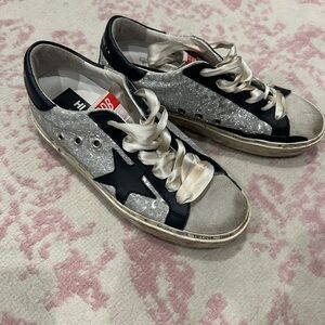 Golden Goose Silver Glitter Sneakers with Black Star